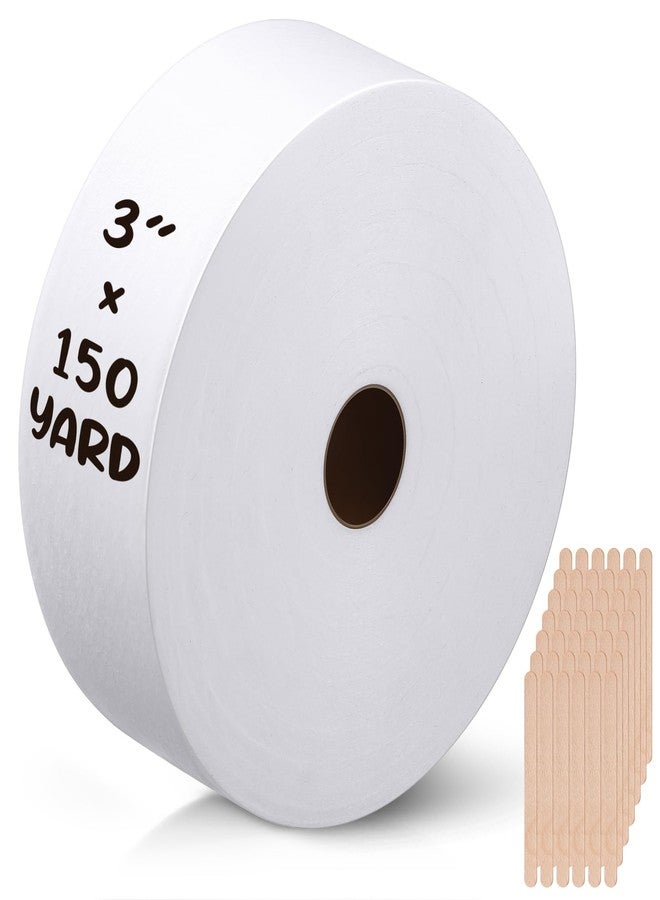 Tegeme Non-woven Wax Strip Roll, 3 x 150 Yard Muslin Epilating Roll with 100 Wood Wax Sticks White Non Woven Strip for Body and Facial Hair Removal Men Women, Tear-resistant, Lint-free - Image 1